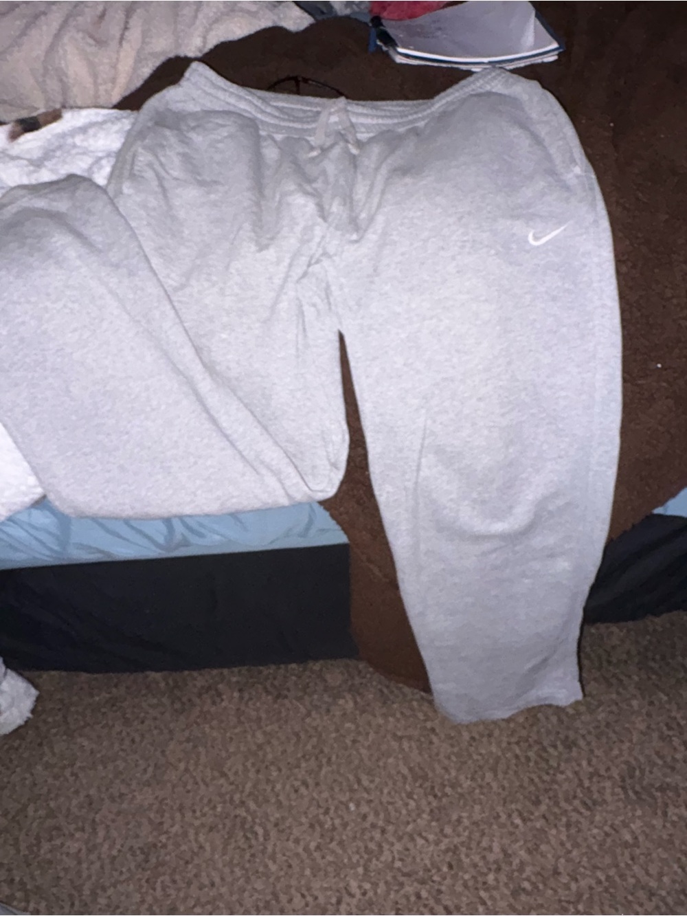Nike Light Gray Men's Sweatpants with White Swoosh